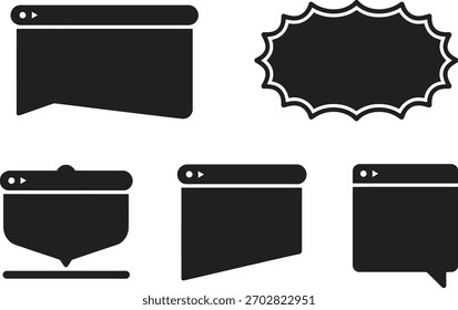 Black Label and Speech Bubble Icon Set – Vector UI Frames and Dialog Shapes