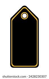 Black label with yellow elements. Discount, price tag, pentagonal shape, empty, space for your text, sale, shopping, store, boutique, place, blank, sell, purchase, buy, buyer, customer. Vector