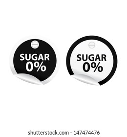 Black labels and stickers with the text sugar 0% written inside black and white circle. Vector 