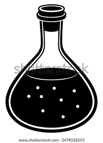Black laboratory flask with liquid isolated icon. Vector illustration