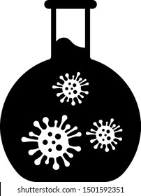 Black Laboratory glass test tube with virus and bacteria icon isolated on white background. Analysis microorganism, research, diagnosis.  Vector Illustration