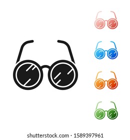 Black Laboratory glasses icon isolated on white background. Set icons colorful. Vector Illustration