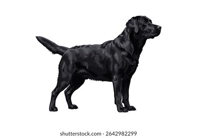 Black Labrador Dog Vector Illustration on White Background
