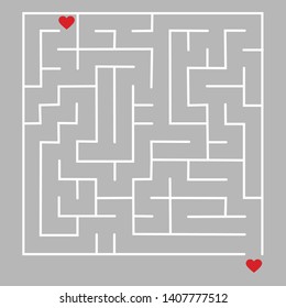 Black labyrinth heart. Game for kids. Puzzle for children. Maze conundrum. Valentine's Day. Flat vector illustration isolated on white background. With answer - Vector