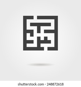 black labyrinth icon with shadow. isolated on grey stylish background. trendy modern logo design vector illustration