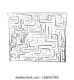 Black labyrinth on white background, vector illustration, sketch, drawing hands, game, puzzle.