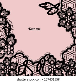 Black Lace Background With A Place For Text. Vintage Lace Vector Design Realistic. Eps 8
