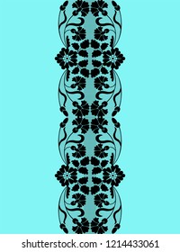 Black lace border with floral pattern on a turquoise background