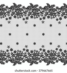 Black lace border with floral pattern on a white background