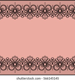 Black lace border with floral pattern on a pink background