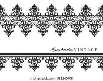 Black lace border set. Vintage. Isolated on white.
