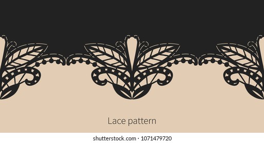 Black lace border. Vector seamless pattern