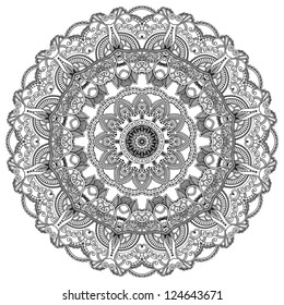 Black lace circle on white background. Ornamental mandala