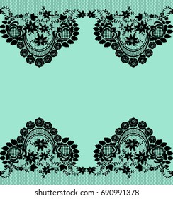Black lace curbs with a floral pattern on a green background