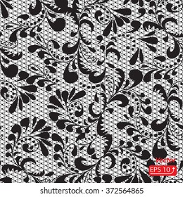 Black lace design background, ornamental flowers band Abstract Lace Ribbon Seamless Pattern. Template frame Lace Doily. Floral background border vector illustration