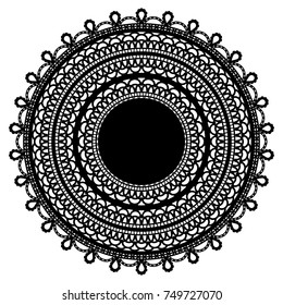 Black lace doily isolated on white background. Vector illustration.