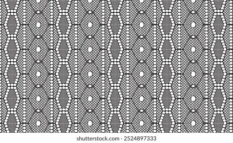 Black lace fabric arranged in a repeating hexagonal pattern.