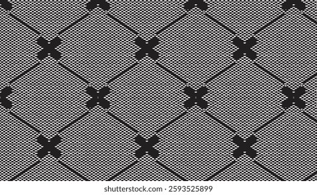 Black lace fabric composed of diamonds and four-petal small flowers