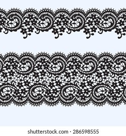 Black Lace.  Floral Pattern. Seamless Pattern. Border.