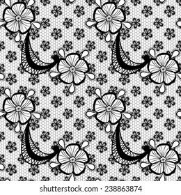 Black lace floral seamless pattern. Vector illustration.