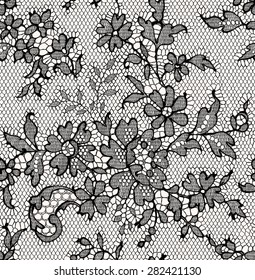 Black lace floral seamless pattern.