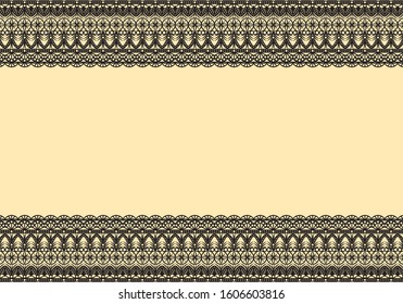 Black lace frame on cream color isolated background. Elegant design concept. Empty space for the copy.