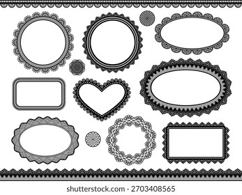 Conjunto de marco de encaje negro. círculo, cuadrado, forma de corazón.