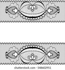 Black lace frame vector illustration for vintage card decoration. Zentangle ornaments for wedding invitation, save the date. Floral romantic background, decor elements