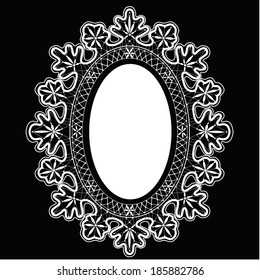 Black lace oval frame, vector.