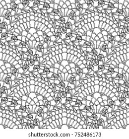 Black lace pattern. Contoured floral pattern isolated on white background.