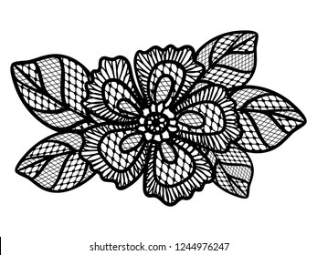 Black lace pattern with flowers. Black floral lace pattern