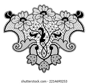 black lace pattern with flowers on a white background for decoration