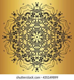 Black lace pattern on a gold background
