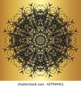 Black lace pattern on a gold background
