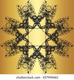 Black lace pattern on a gold background
