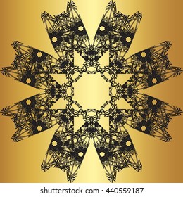 Black lace pattern on a gold background
