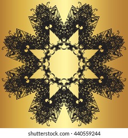 Black lace pattern on a gold background
