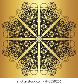 Black lace pattern on a gold background
