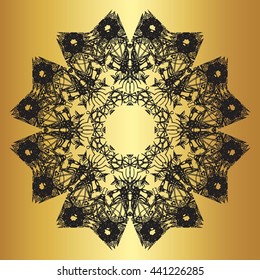 Black lace pattern on a gold background
