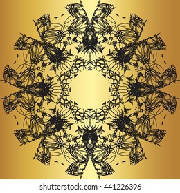 Black lace pattern on a gold background
