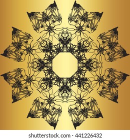 Black lace pattern on a gold background
