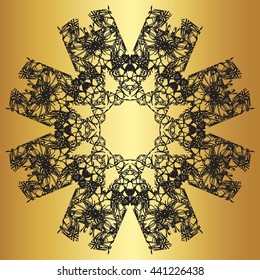 Black lace pattern on a gold background
