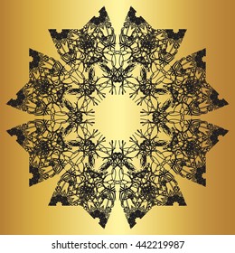 Black lace pattern on a gold background
