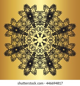 Black lace pattern on a gold background
