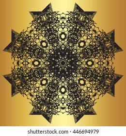 Black lace pattern on a gold background
