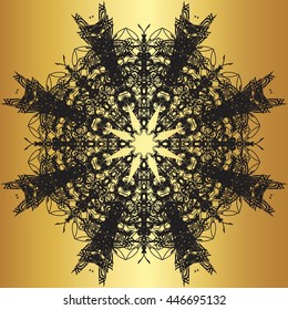 Black lace pattern on a gold background
