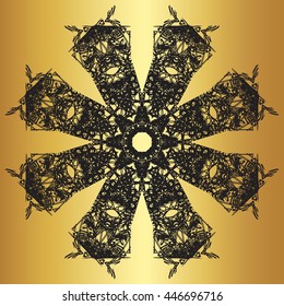 Black lace pattern on a gold background
