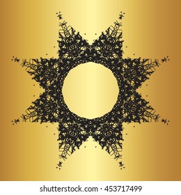 Black lace pattern on a gold background

