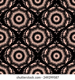 Black lace pattern with round elements. Vector illustration.