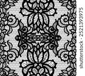 Black lace seamless pattern is perfect for stunningly elegant designs and beautiful backgrounds. Floral sheer fabric. Abstract flowers